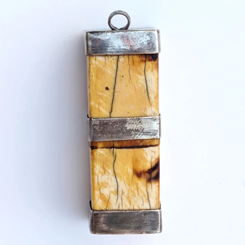 Antique Bone Tribal Pendant with Sterling Silver Detail - Picture 5 of 7